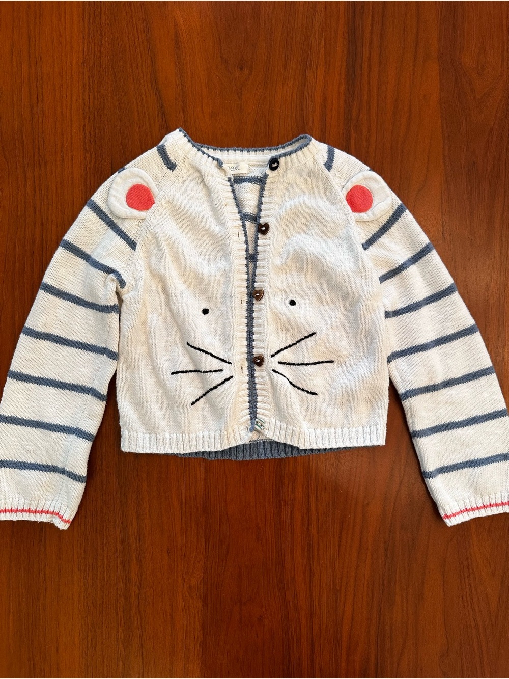 NEXT girls White & Blue Stripe mouse Face Cardigan size 4-5